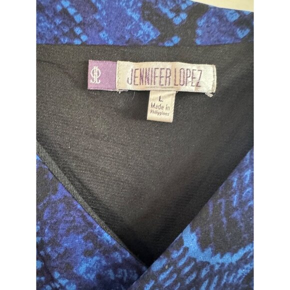 Jennifer Lopez Blue Snake Print Ruched Dress Women L Polyester Blend 3/4 Sleeve - Picture 2 of 4